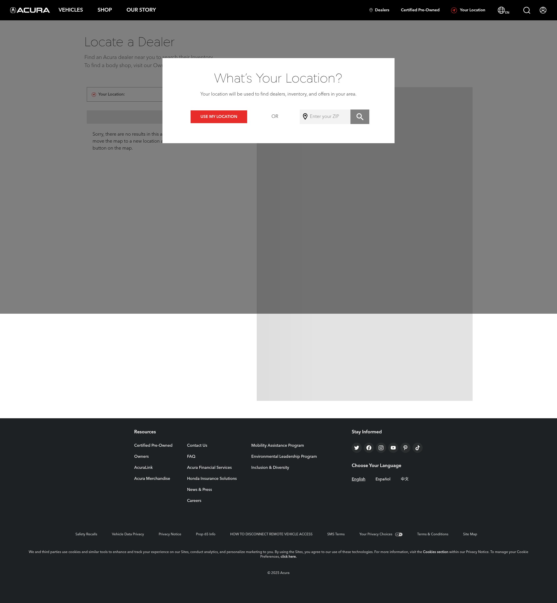 Screenshot of acura.com