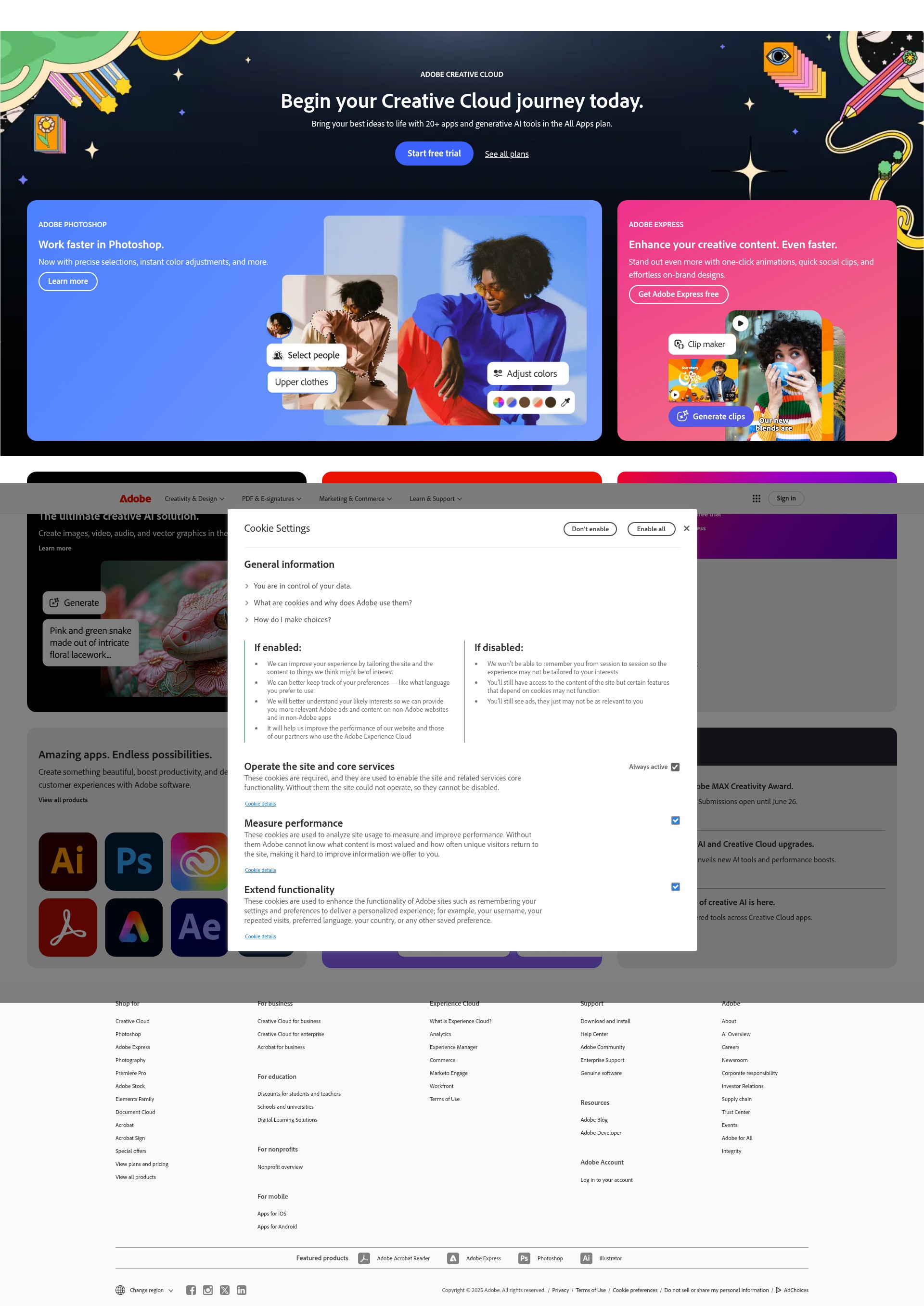Screenshot of adobe.com