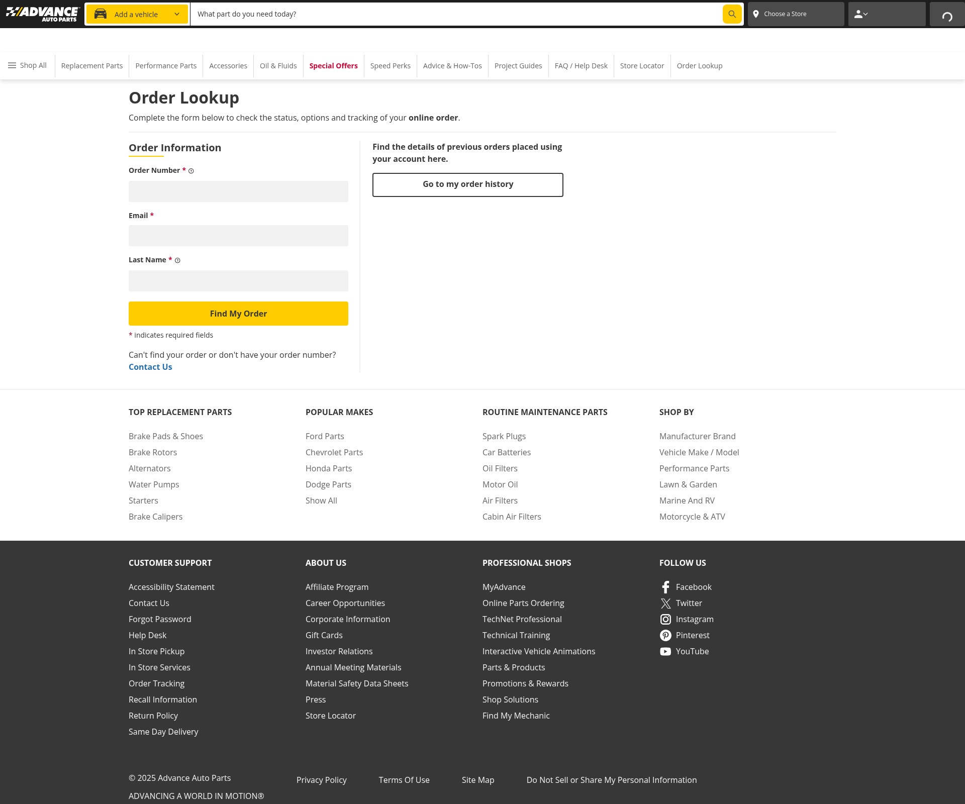 Screenshot of advanceautoparts.com
