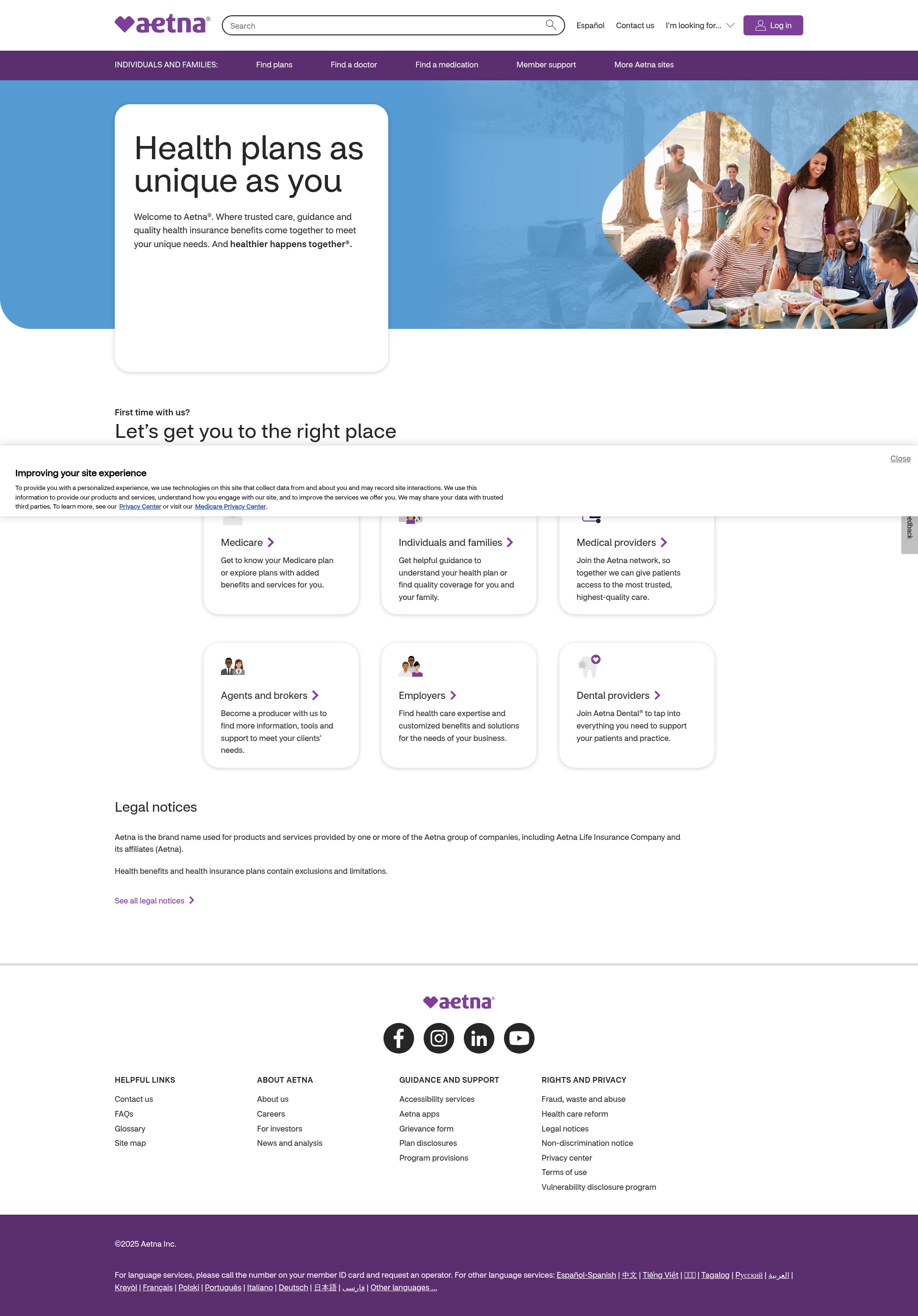Screenshot of aetna.com