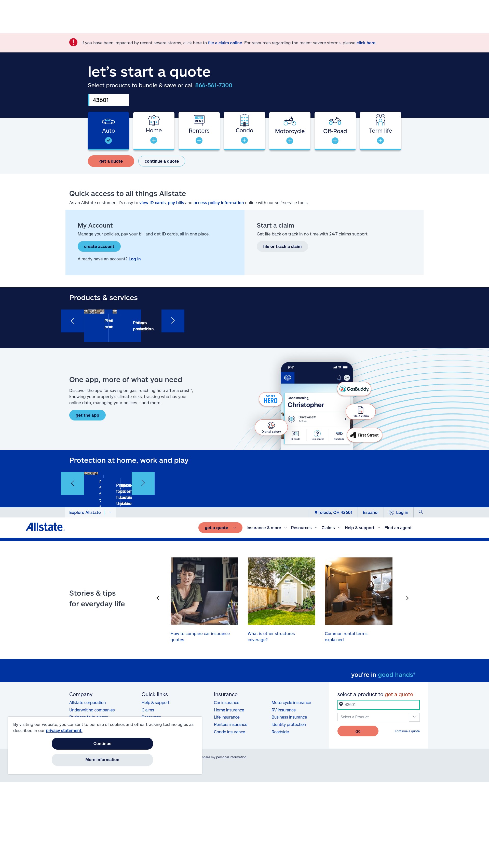 Screenshot of allstate.com
