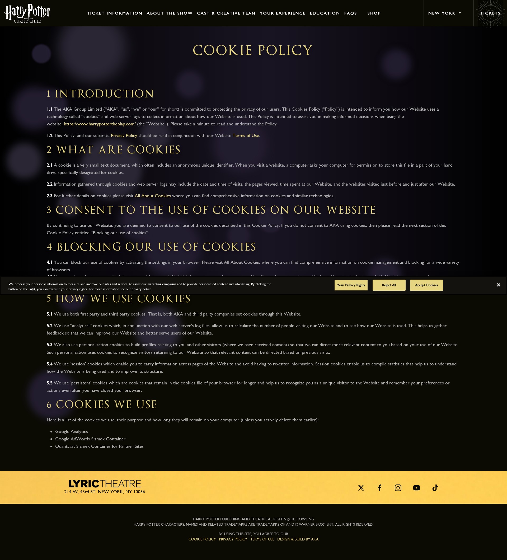 Screenshot of broadway.harrypottertheplay.com