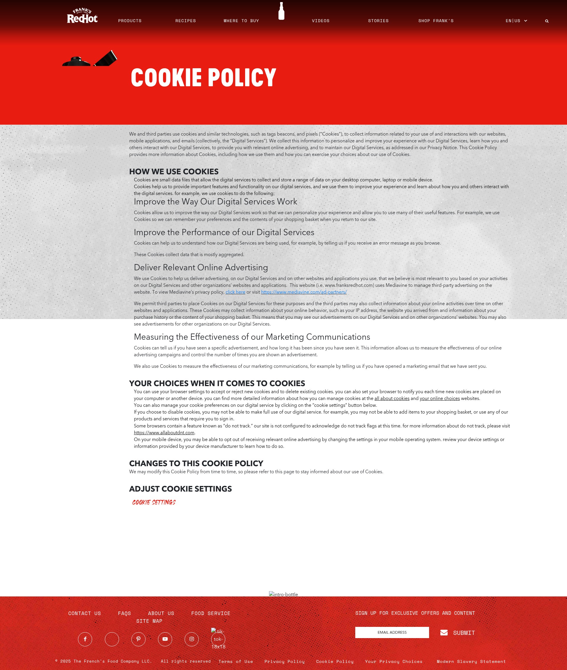 Screenshot of franksredhot.com