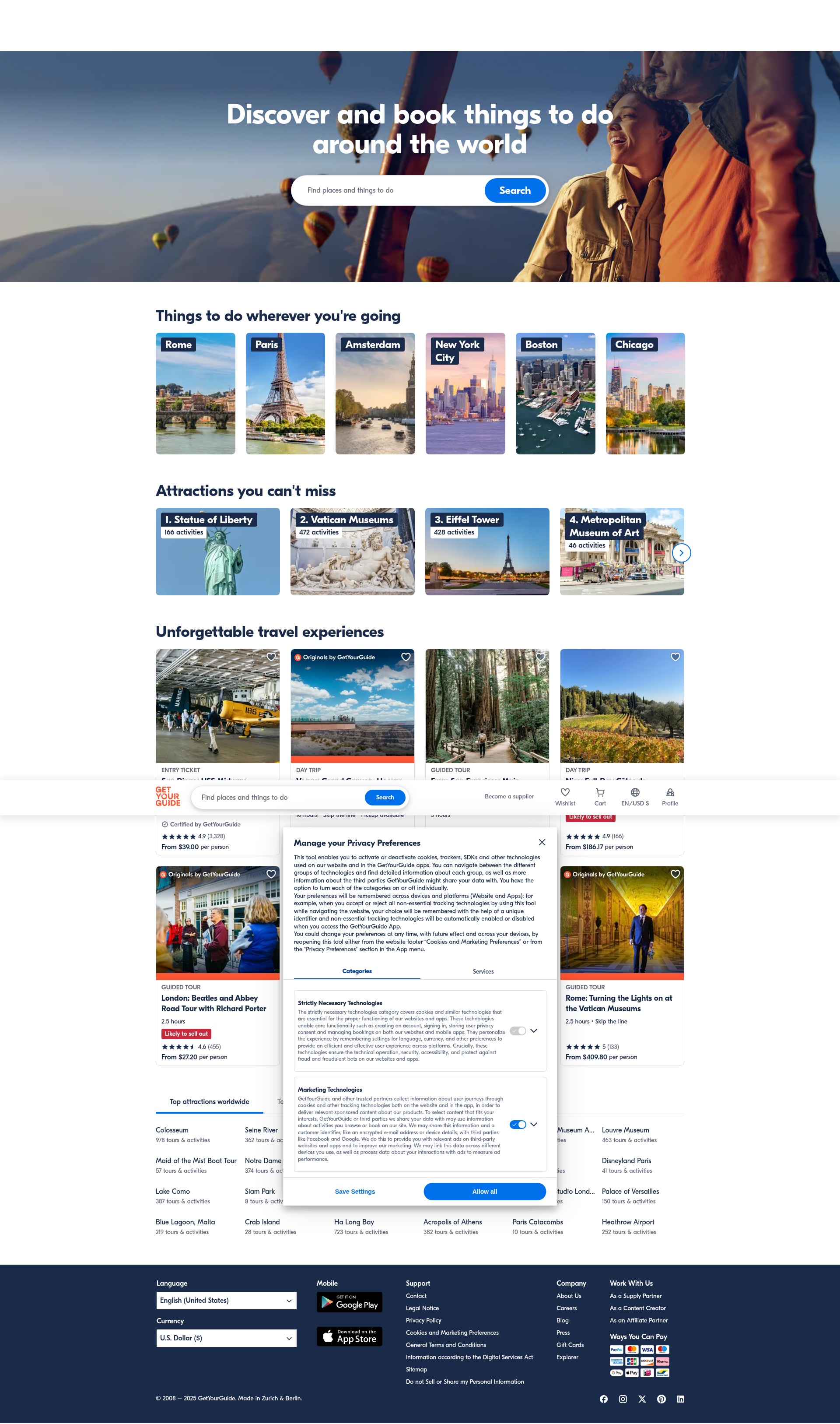 Screenshot of getyourguide.com