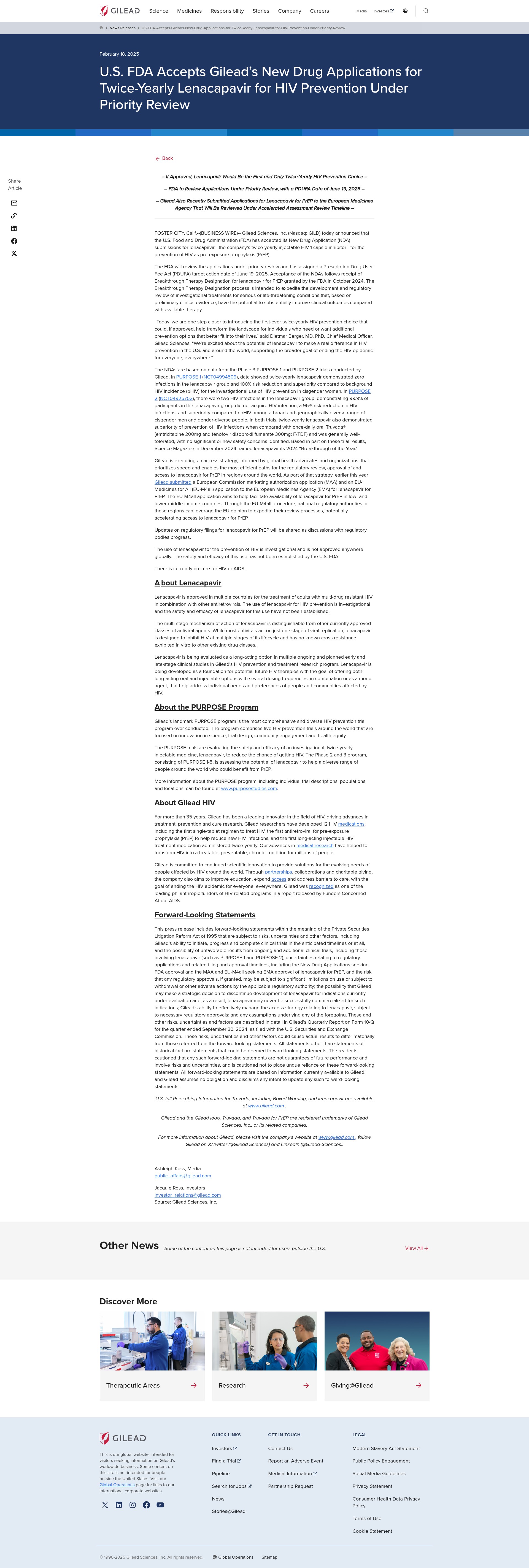 Screenshot of gilead.com