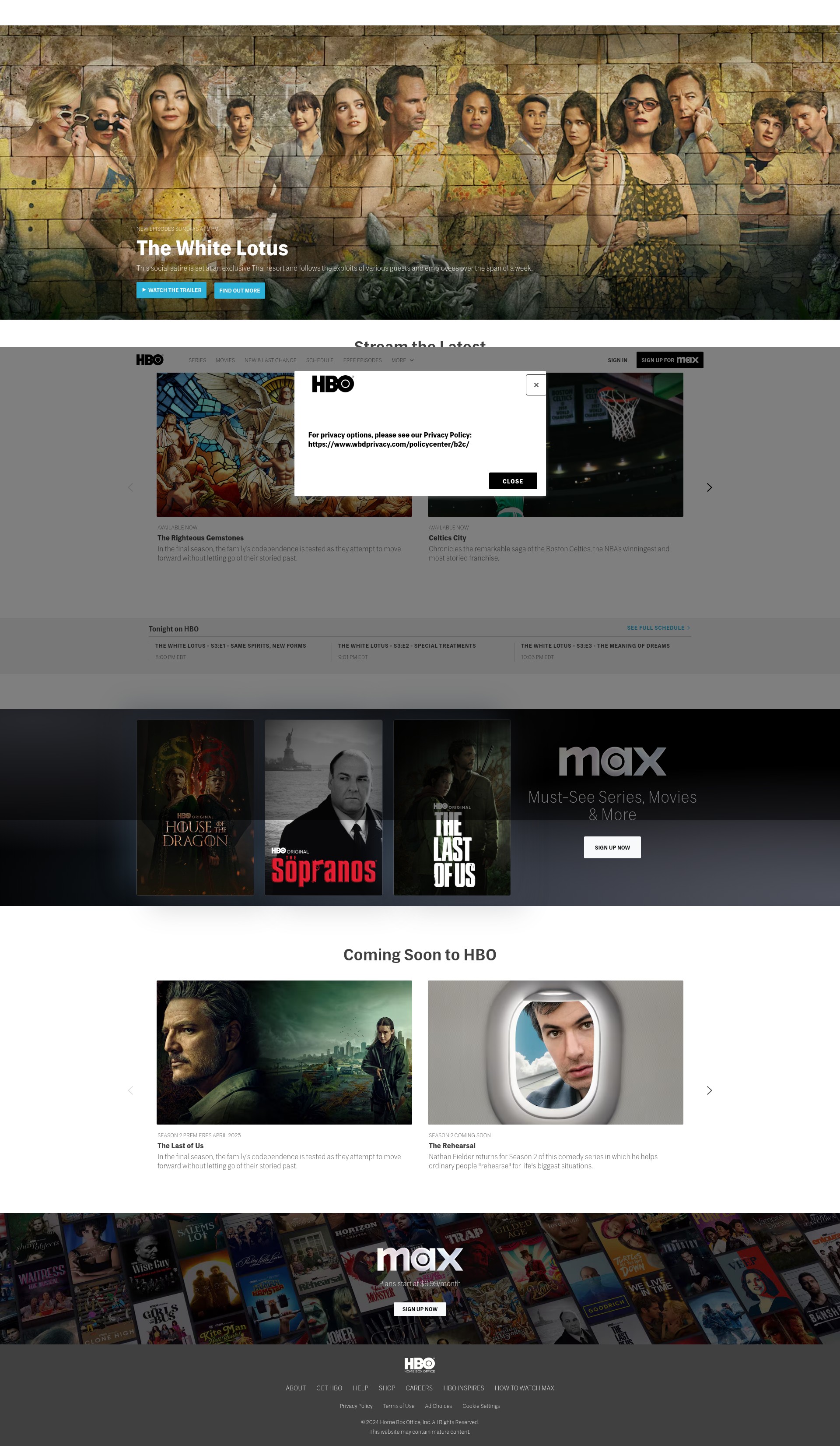 Screenshot of hbo.com