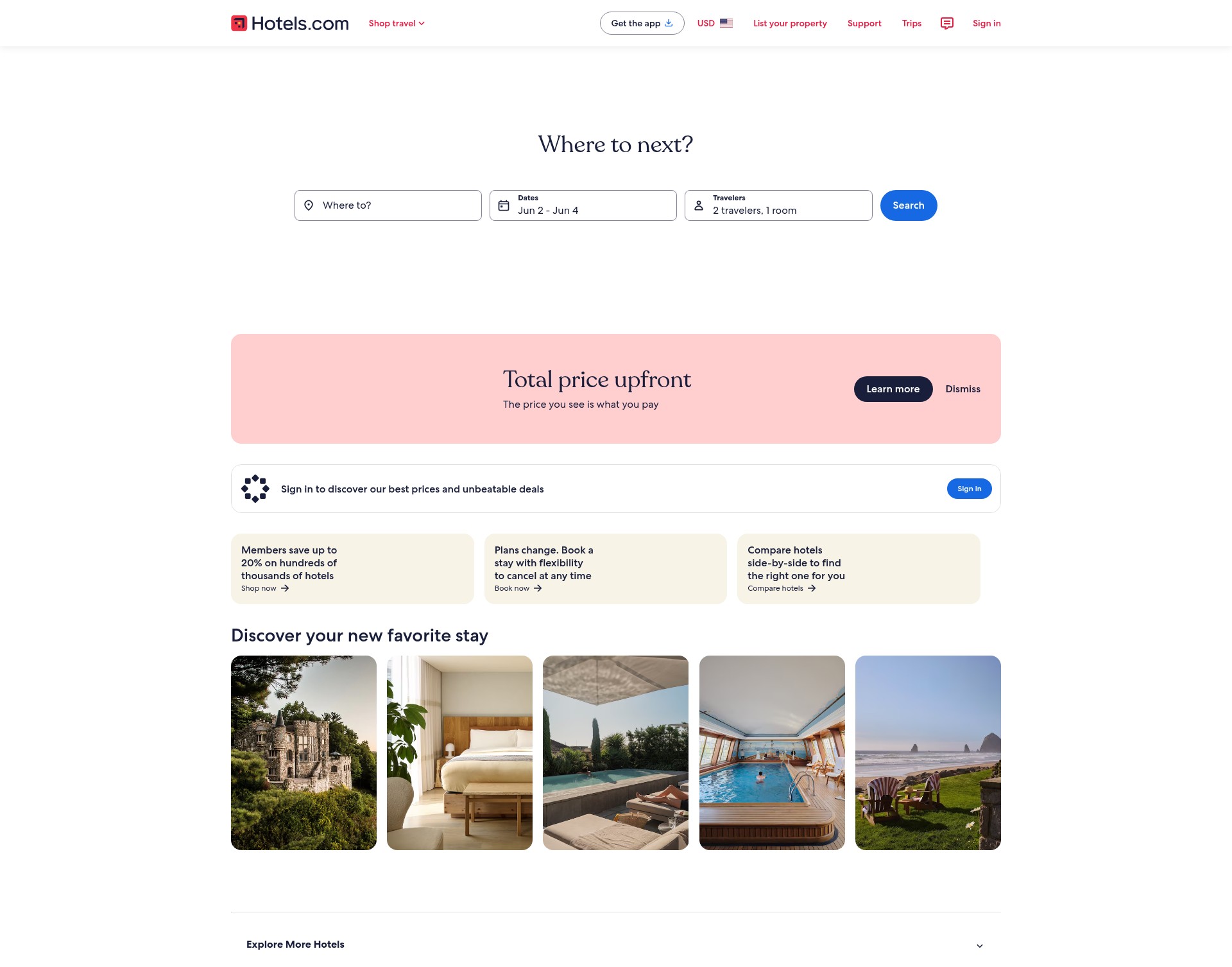 Screenshot of hotels.com
