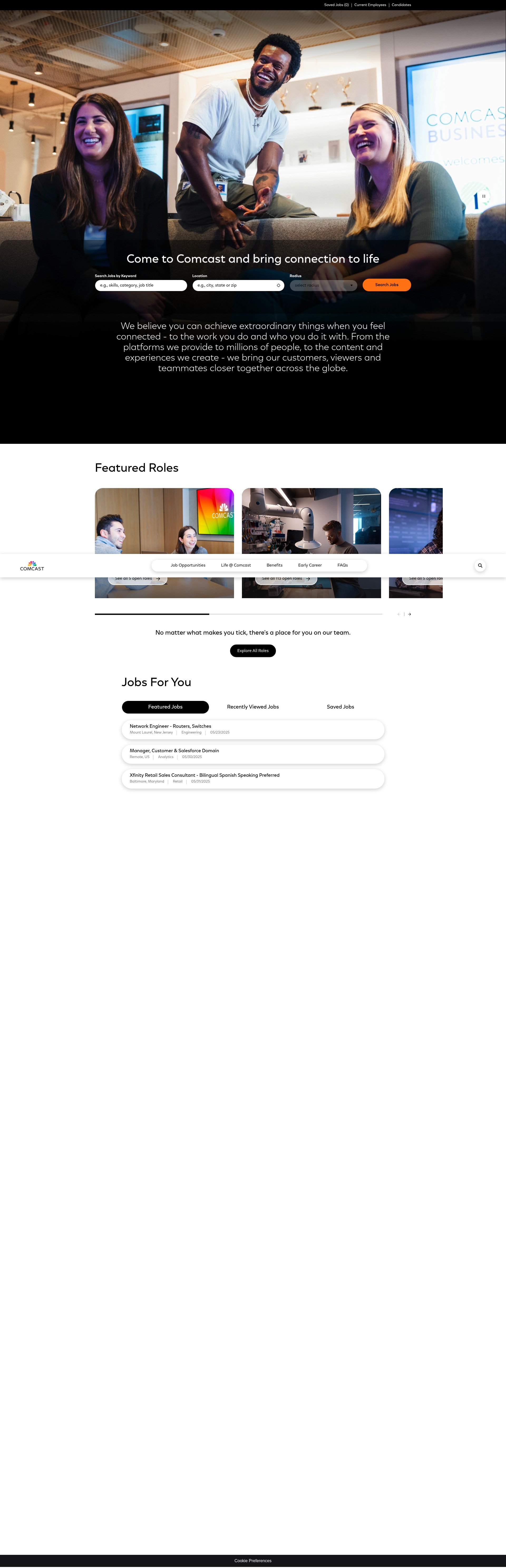 Screenshot of jobs.comcast.com