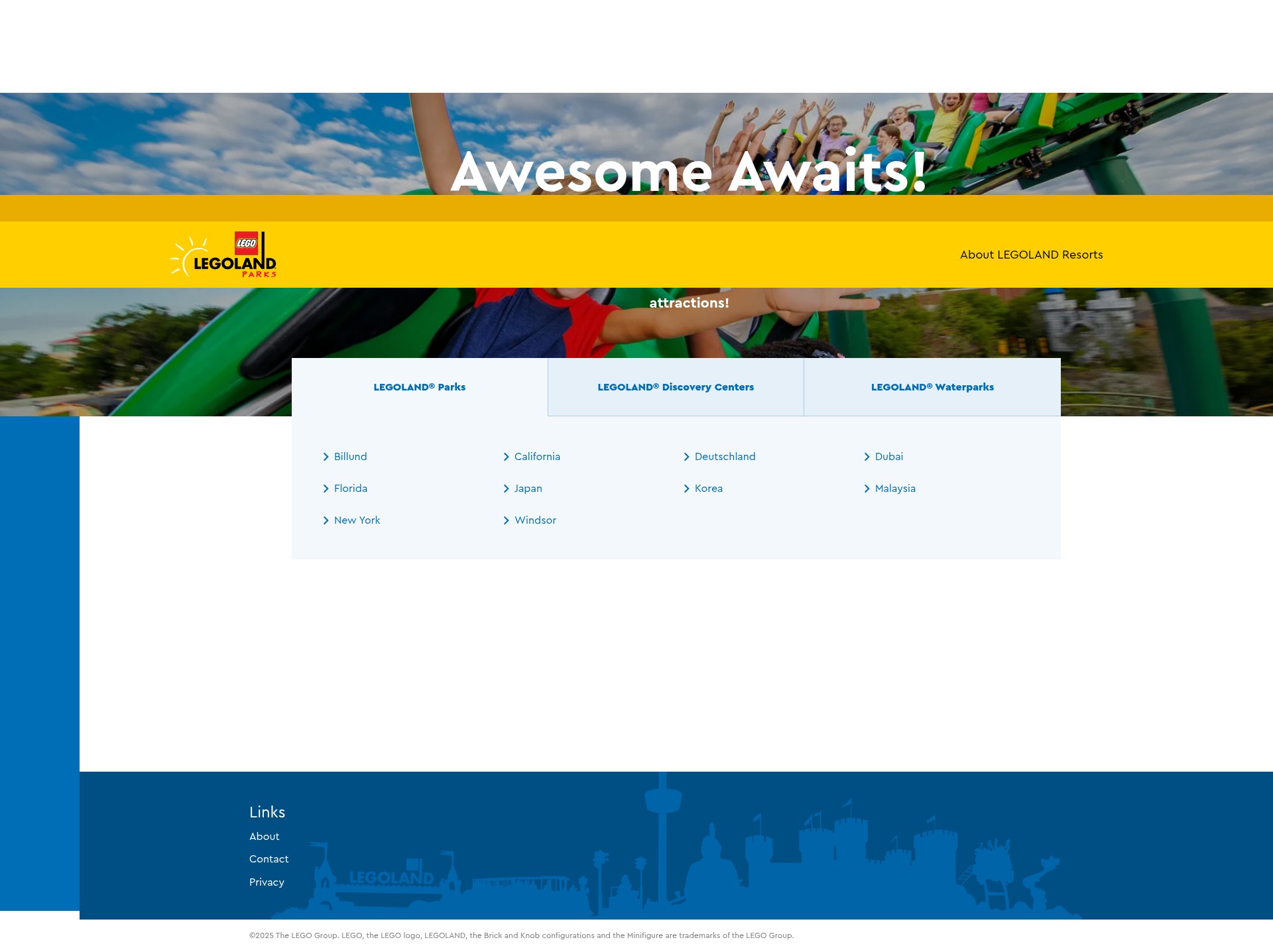 Screenshot of legoland.com