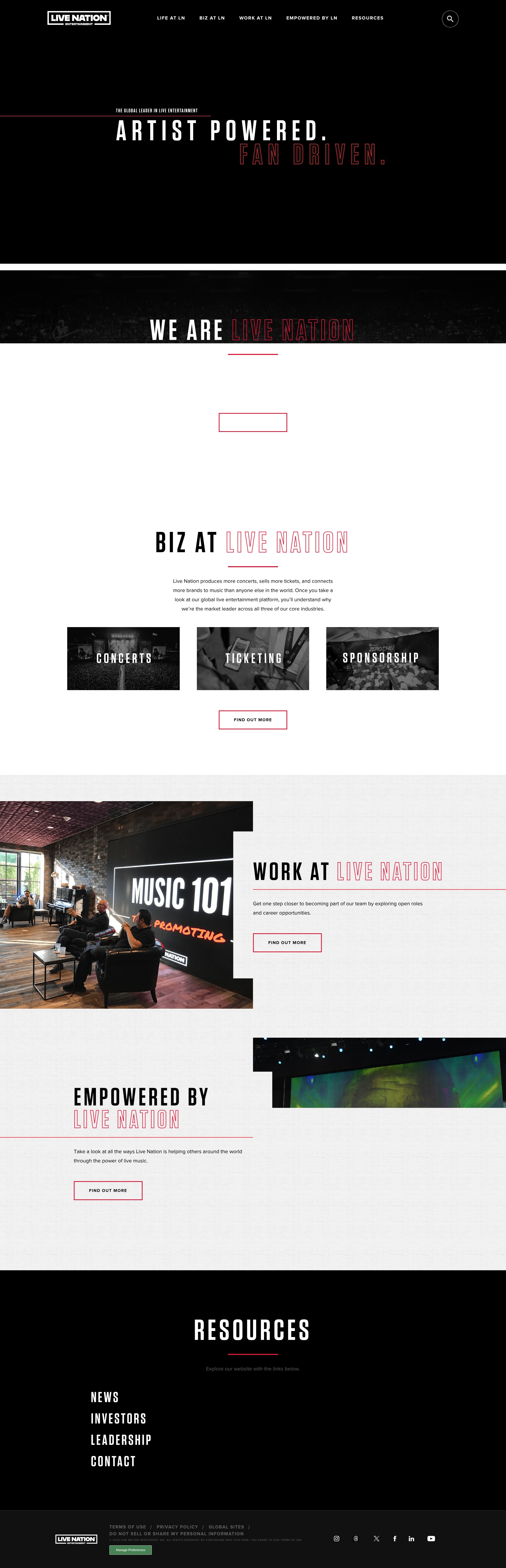 Screenshot of livenationentertainment.com