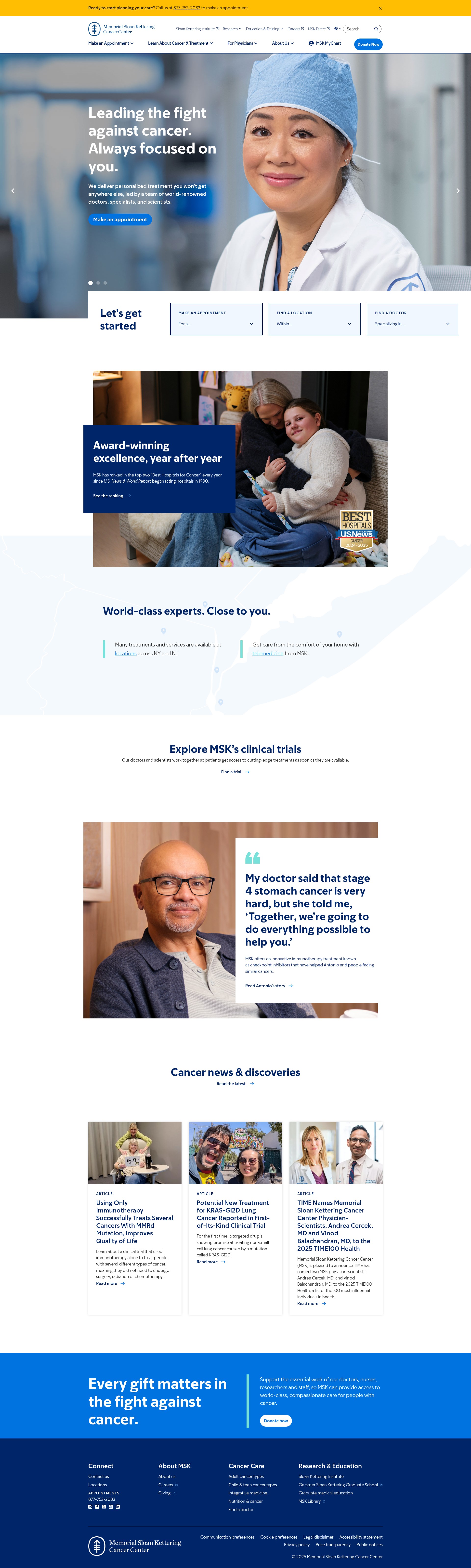 Screenshot of mskcc.org