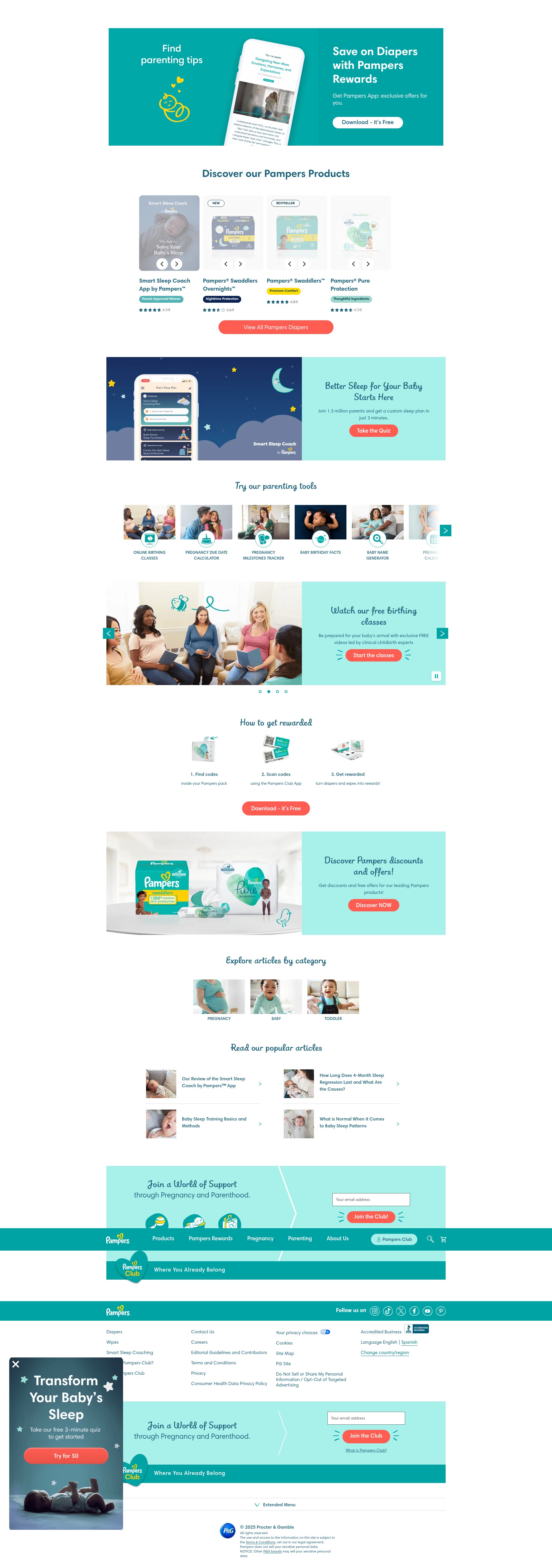 Screenshot of pampers.com