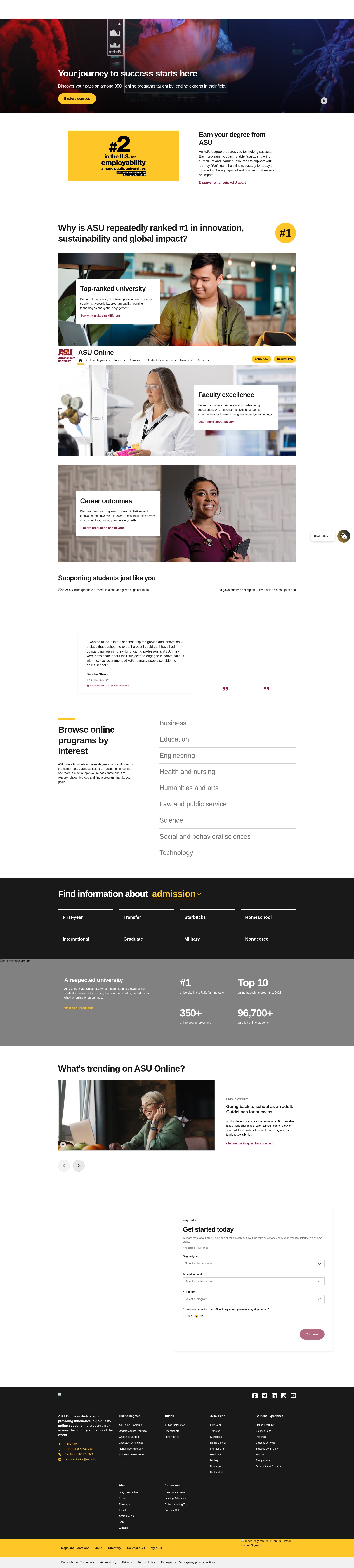 Screenshot of start.asuonline.asu.edu