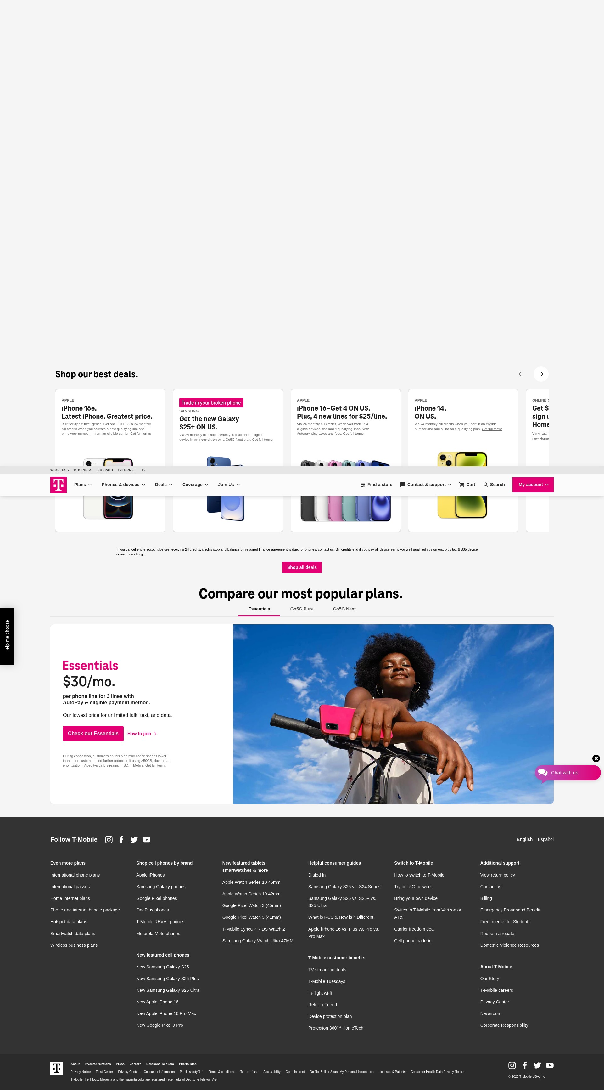Screenshot of t-mobile.com