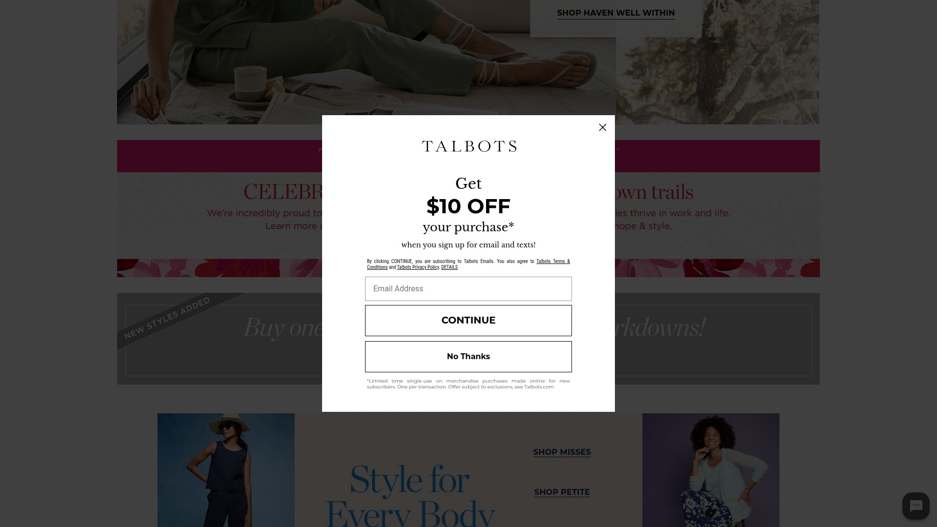 Screenshot of talbots.com