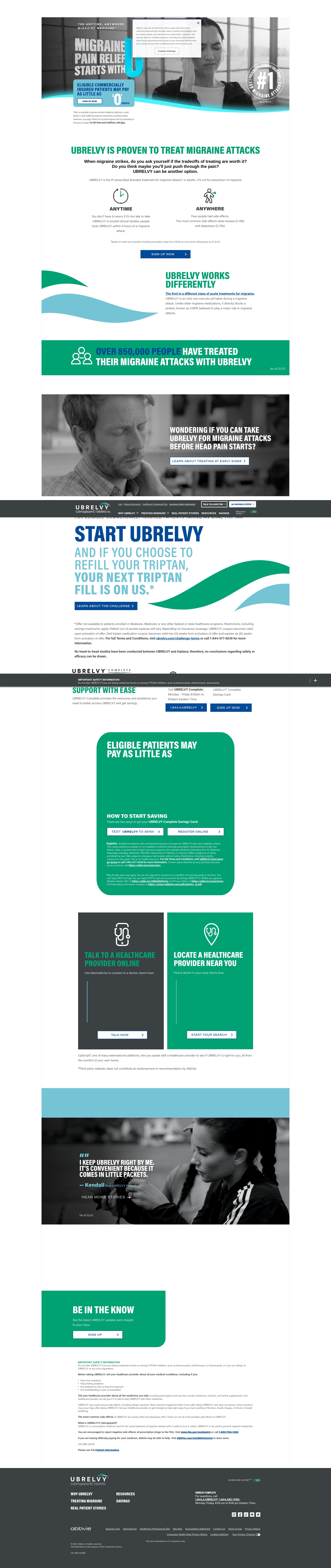 Screenshot of ubrelvy.com