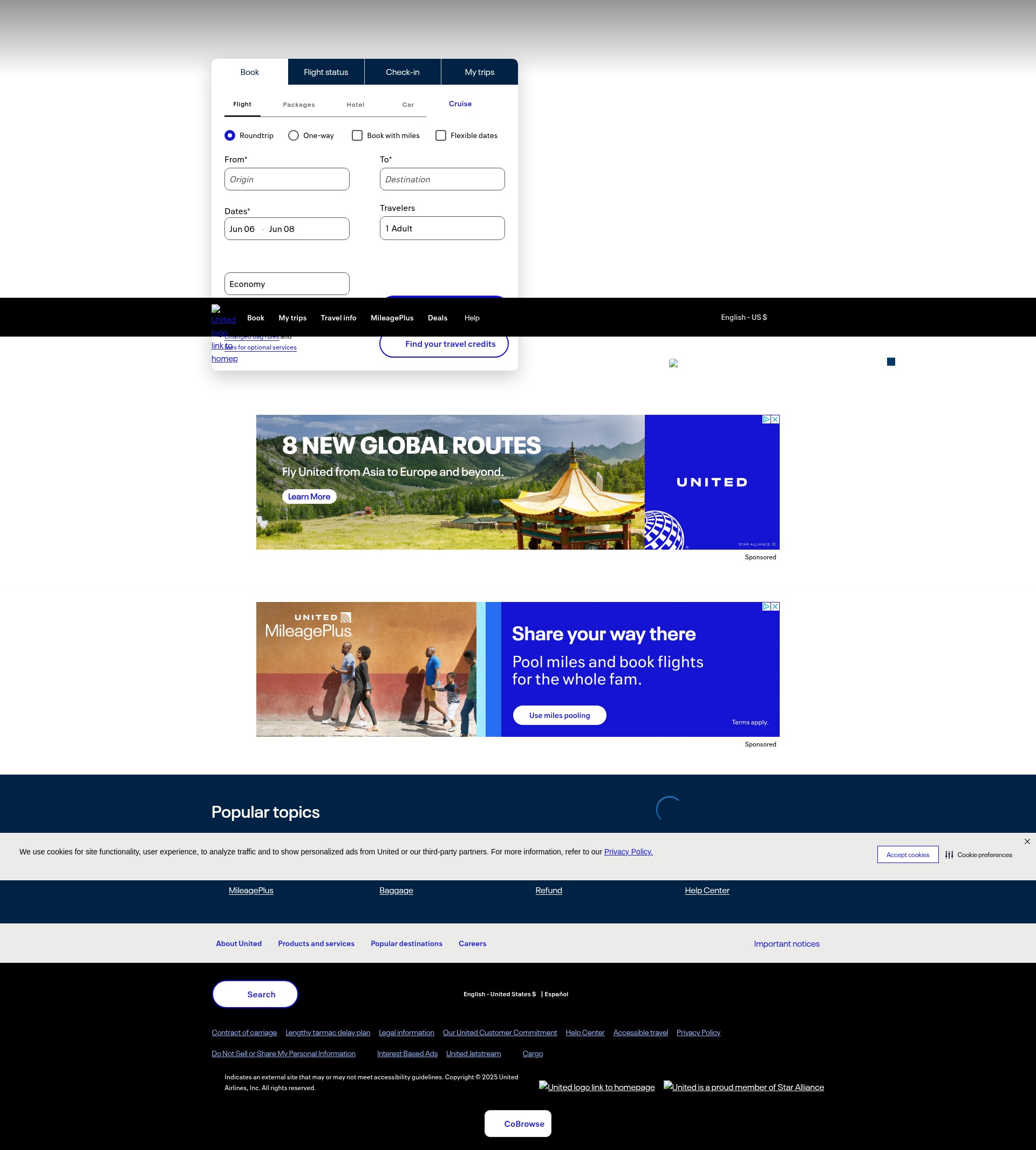 Screenshot of united.com