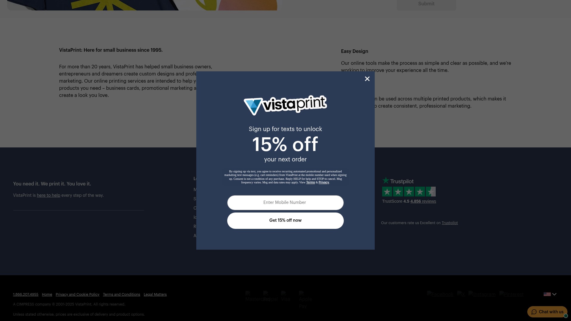 Screenshot of vistaprint.com