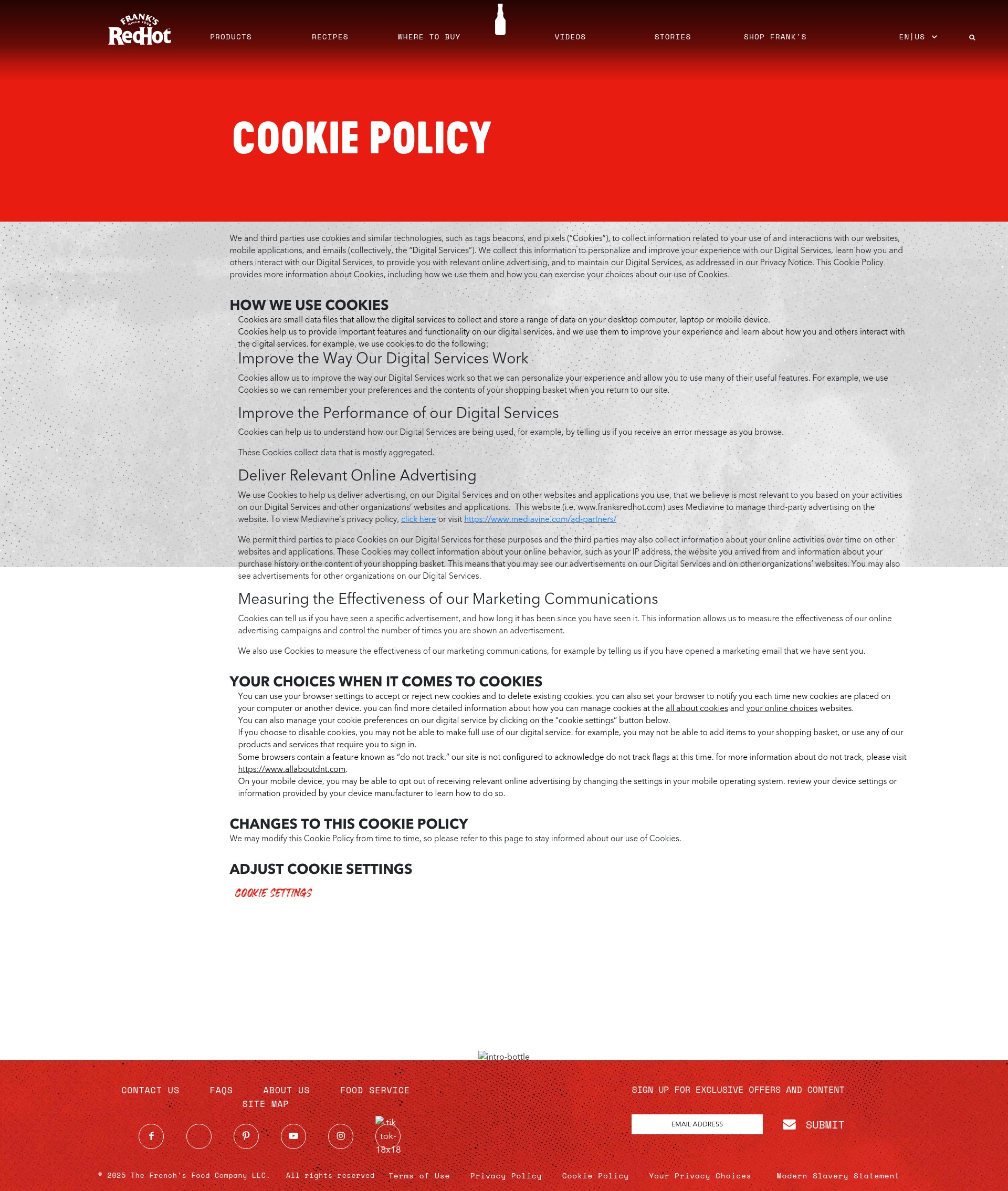 Screenshot of www.franksredhot.com