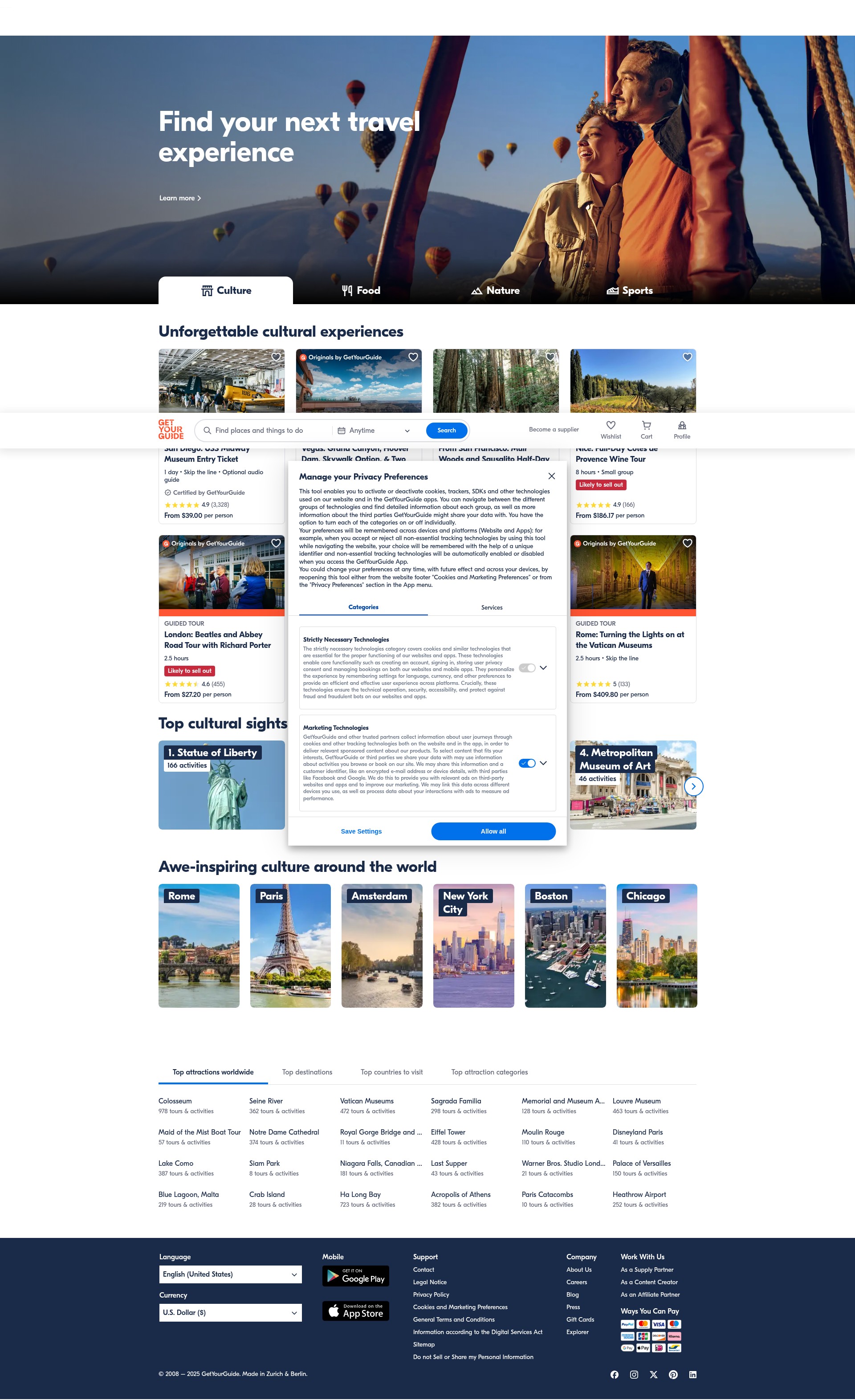 Screenshot of www.getyourguide.com