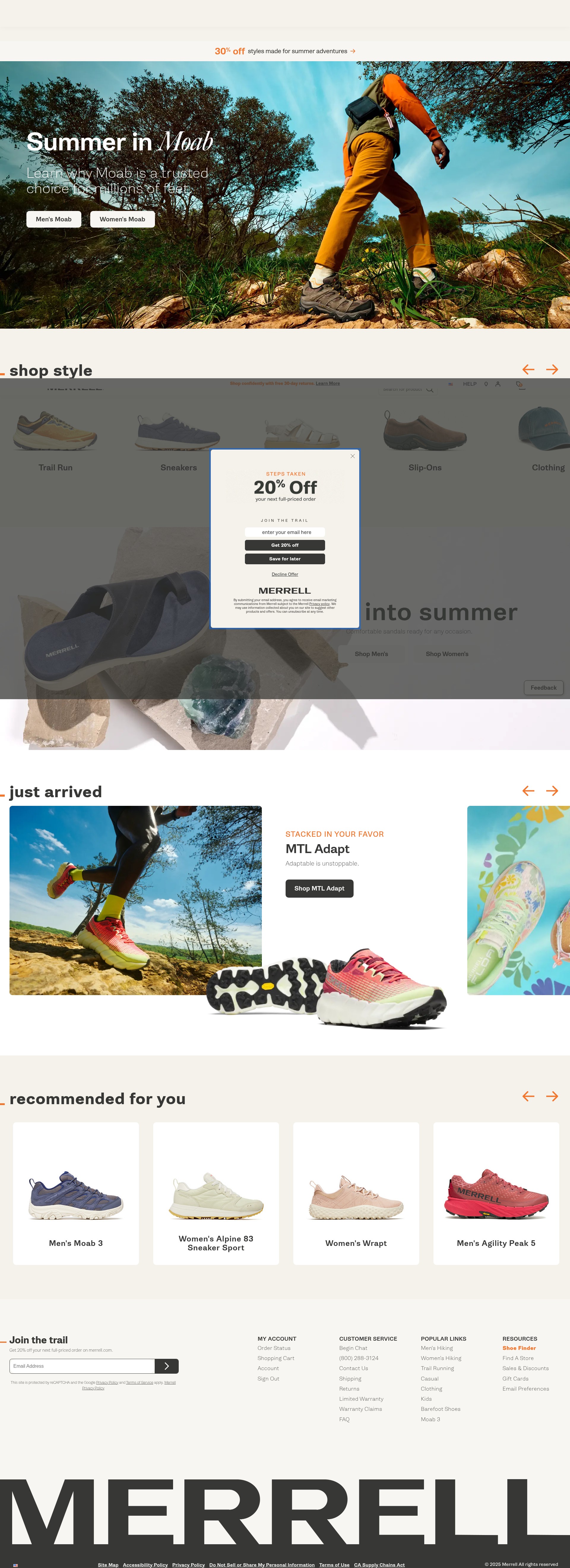 Screenshot of www.merrell.com