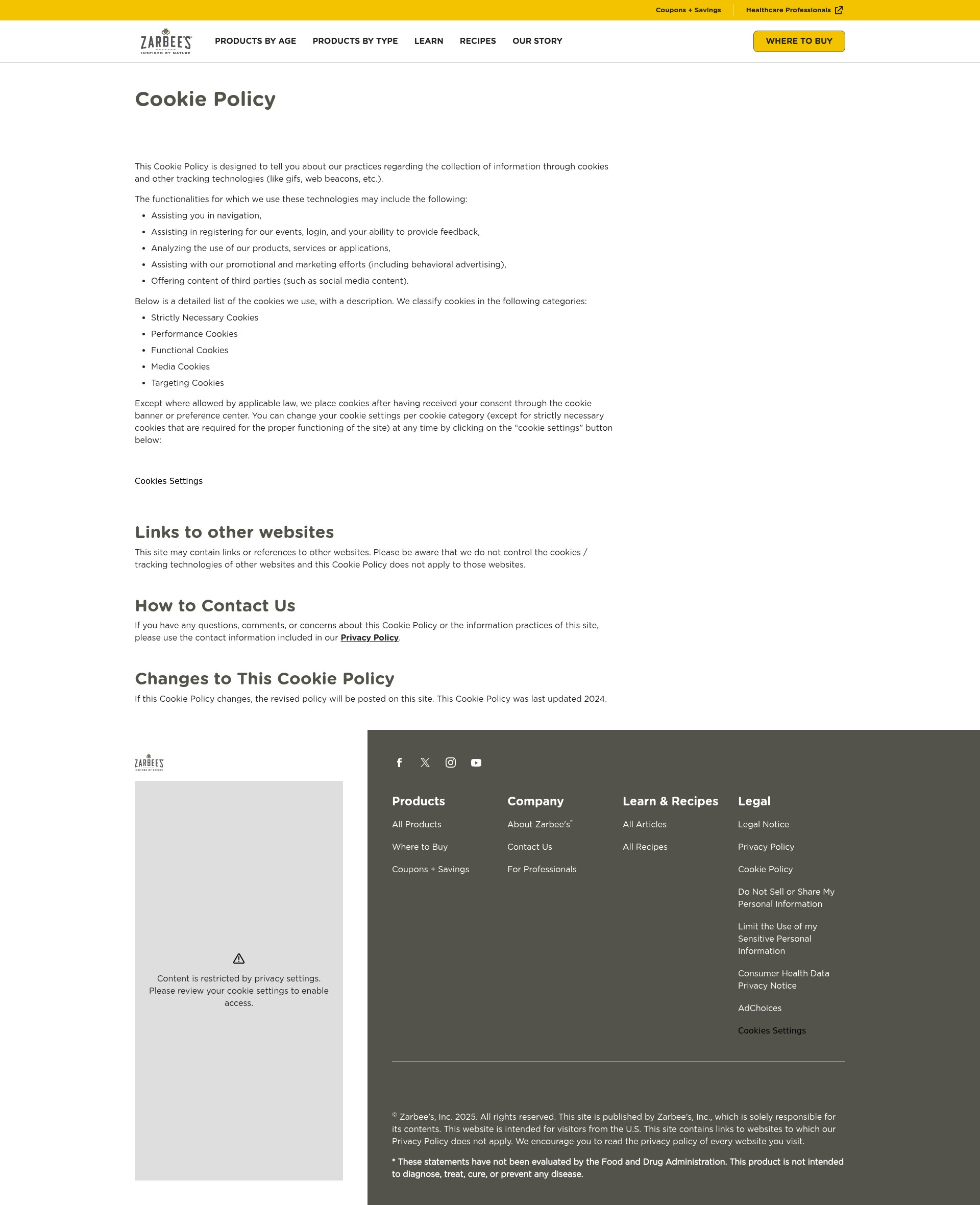 Screenshot of zarbees.com